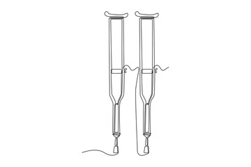 Single one line drawing crutches for  support of injured and elderly people. Medical equipment concept. Continuous line draw design graphic vector illustration.