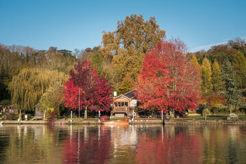 Fototapeta na wymiar Autumn day in River Thames in Henley-on-Thames, United Kingdom, Europe, daytime, outdoor