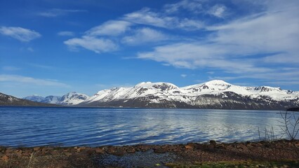 North of Norway, snow cowered mountains