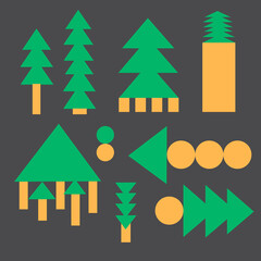 set of vector christmas trees from simple shapes
