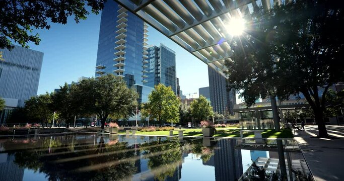 Downtown Dallas Texas city skyline view on a summer afternoon
