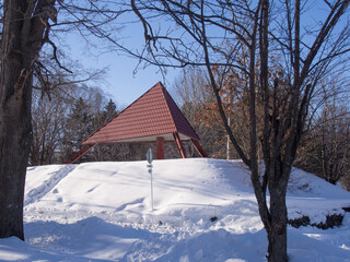 雪が積もった冬の公園