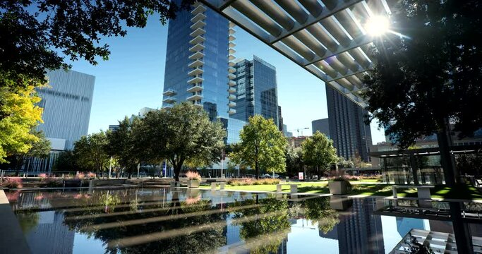 Downtown Dallas Texas city skyline view on a summer afternoon