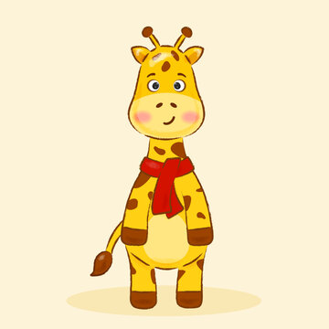 giraffe in a red scarf on a yellow background