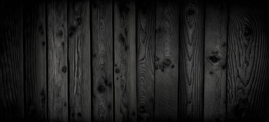Wood plank black timber texture, top view. Black background