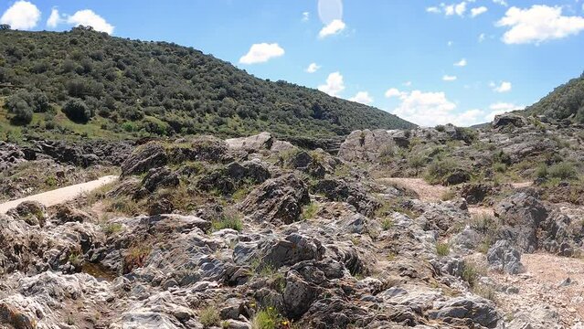a rocky landscape at Pulo do Lobo, Guadiana river, municipality of M&eacute;rtola / Santa Maria, district of Beja, Alentejo, Portugal