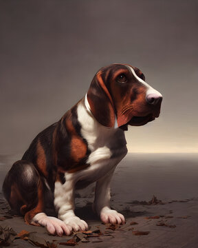 Digital Illustration Basset Hound Portrait
