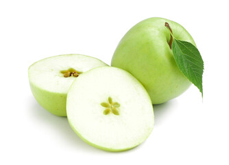 Juicy green apples on white background4