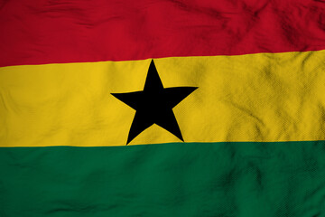 Full frame close-up on the waving flag of Ghana in 3D rendering.