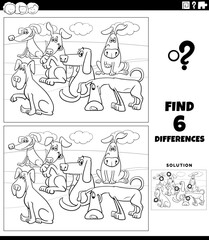 differences game with cartoon dogs coloring page