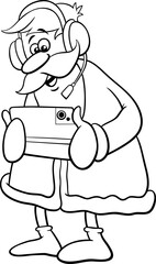 cartoon Santa Claus with tablet and headset coloring page
