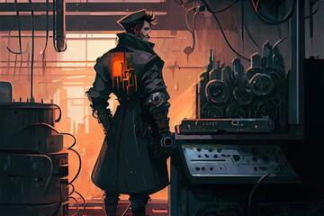 A person in a Cyberpunk factory