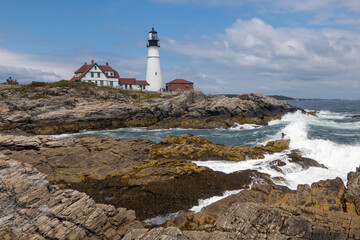 Fototapeta na wymiar Portland Head Lighthouse, Cape Elizabeth Maine. Historic New England lighthouse Maine