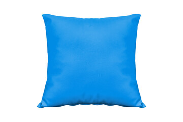 Cyan leather pillow isolated.