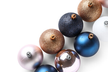 Composition with different Christmas balls isolated on white background