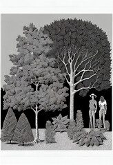 Forest family lino cut art