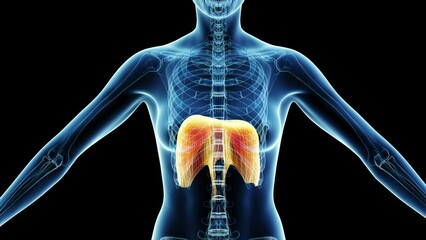 3d rendered medical animation of a woman's diaphragm while breathing