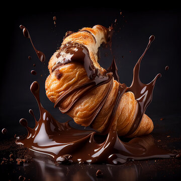 croissant falling into chocolate