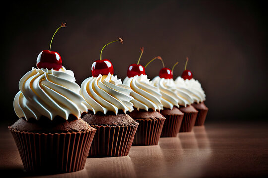 chocolate cupcakes with whipped cream
