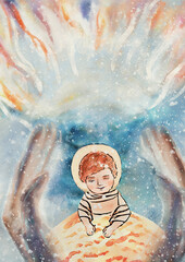 Child Jesus. Nativity. Watercolor concept design