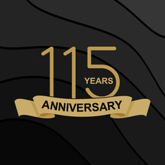 115 Years Anniversary Celebration. Design 115th anniversary celebration. design golden on black background. Vector Template Design Illustration