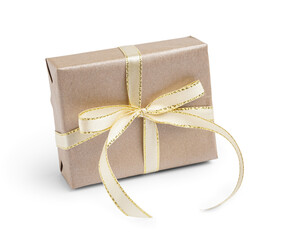 Christmas gift box with bow on white background