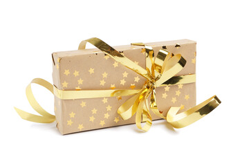 Christmas gift box with bow on white background