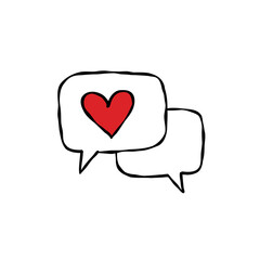chat with heart icon doodle icon, vector color line illustration