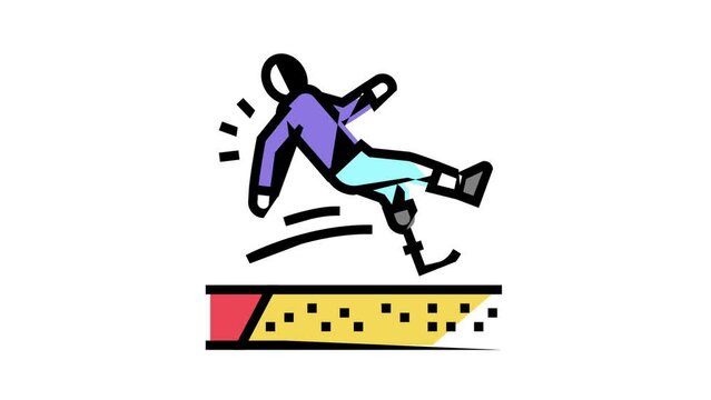broad jump handicapped athlete color icon animation