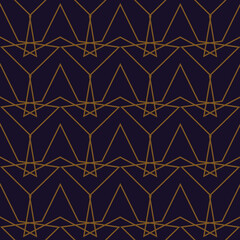 Abstract geometric pattern with lines, rhombuses A seamless vector background. Blue-black and gold texture