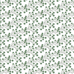 Beautiful seamless pattern. Christmas seamless pattern with holly red berries. Christmas floral pattern. Branches on a white background - winter concept, christmas