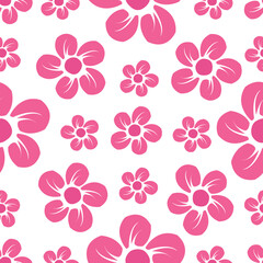 flower seamless on blue background illustration. Pretty floral pattern for print. Flat design vector. 