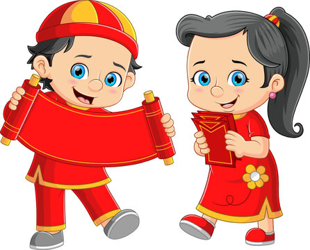 Boy and girl celebrating Chinese New Years