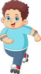 A fat boy is riding on rollers