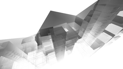 Obraz premium Abstract black and white architectural rendering 3d illustration