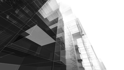 Abstract black and white architectural rendering 3d illustration