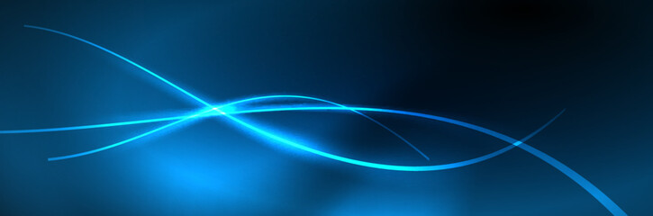 Fototapeta na wymiar Blue neon glowing lines, magic energy space light concept, abstract background wallpaper design