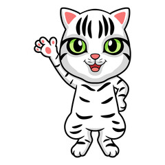 Cute american short hair cat cartoon waving hand