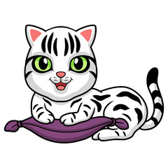 Fototapeta na wymiar Cute american short hair cat cartoon on the pillow