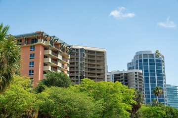 Views of modern residential buildings against the sky at Miami, Florida