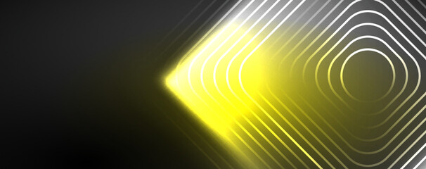 Neon glowing techno lines, hi-tech futuristic abstract background template. Vector illustration for wallpaper, banner, background, leaflet, catalog, cover, flyer