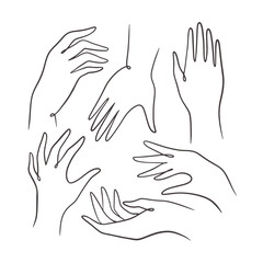 Set of line hand gesture silhouettes. Hand drawn vector illustrations. 
