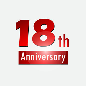 Red 18th year anniversary celebration simple logo white background