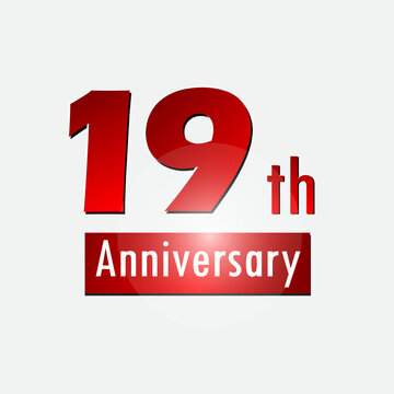 Red 19th year anniversary celebration simple logo white background