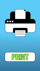 Modern printer and button PRINT on light blue background. Illustration