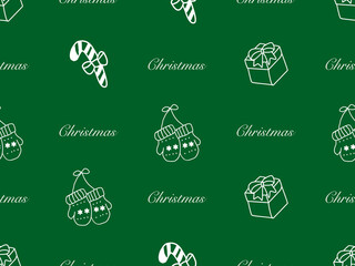 Christmas cartoon character seamless pattern on green background