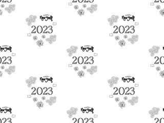 Happy New Year cartoon character seamless pattern on white background