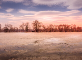 Beautiful winter landscape at the ravine Petrie Island, Ottawa