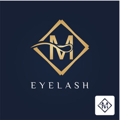 Golden Initial M Letter and Lash for Cosmetic, Beauty, Makeup Store Business Logo Idea Template