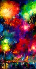 The night sky is lit up with vibrant colors as the fireworks explode in the air. The crowd cheers and claps as they watch the display of bright lights.